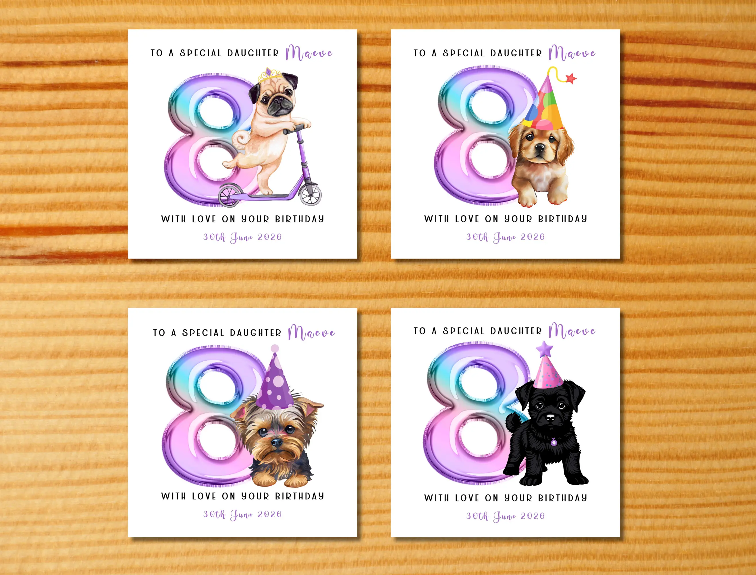 Personalised 8th birthday card special girl daughter granddaughter niece dog