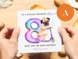 Personalised 8th birthday card special girl daughter granddaughter niece dog