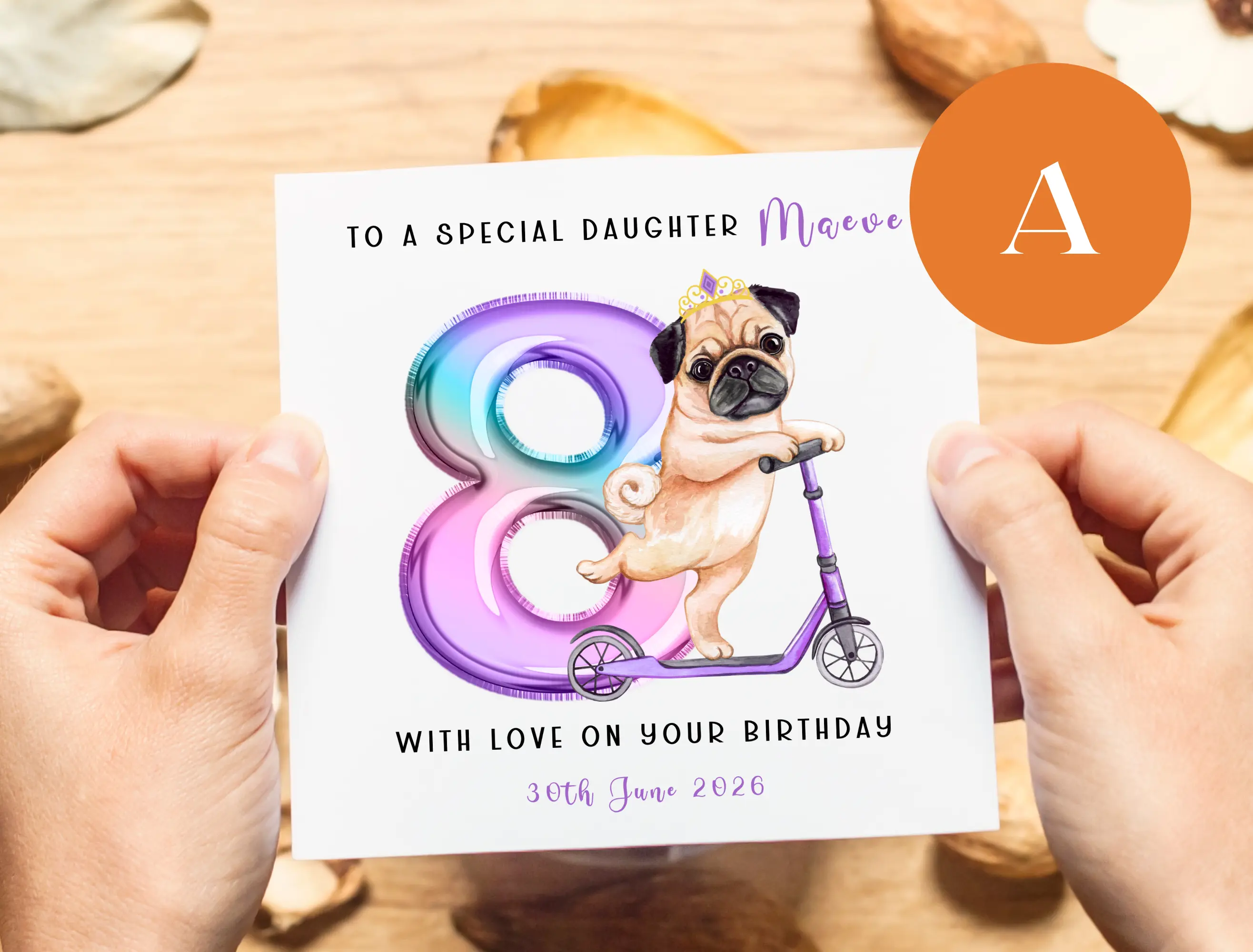 Personalised 8th birthday card special girl daughter granddaughter niece dog