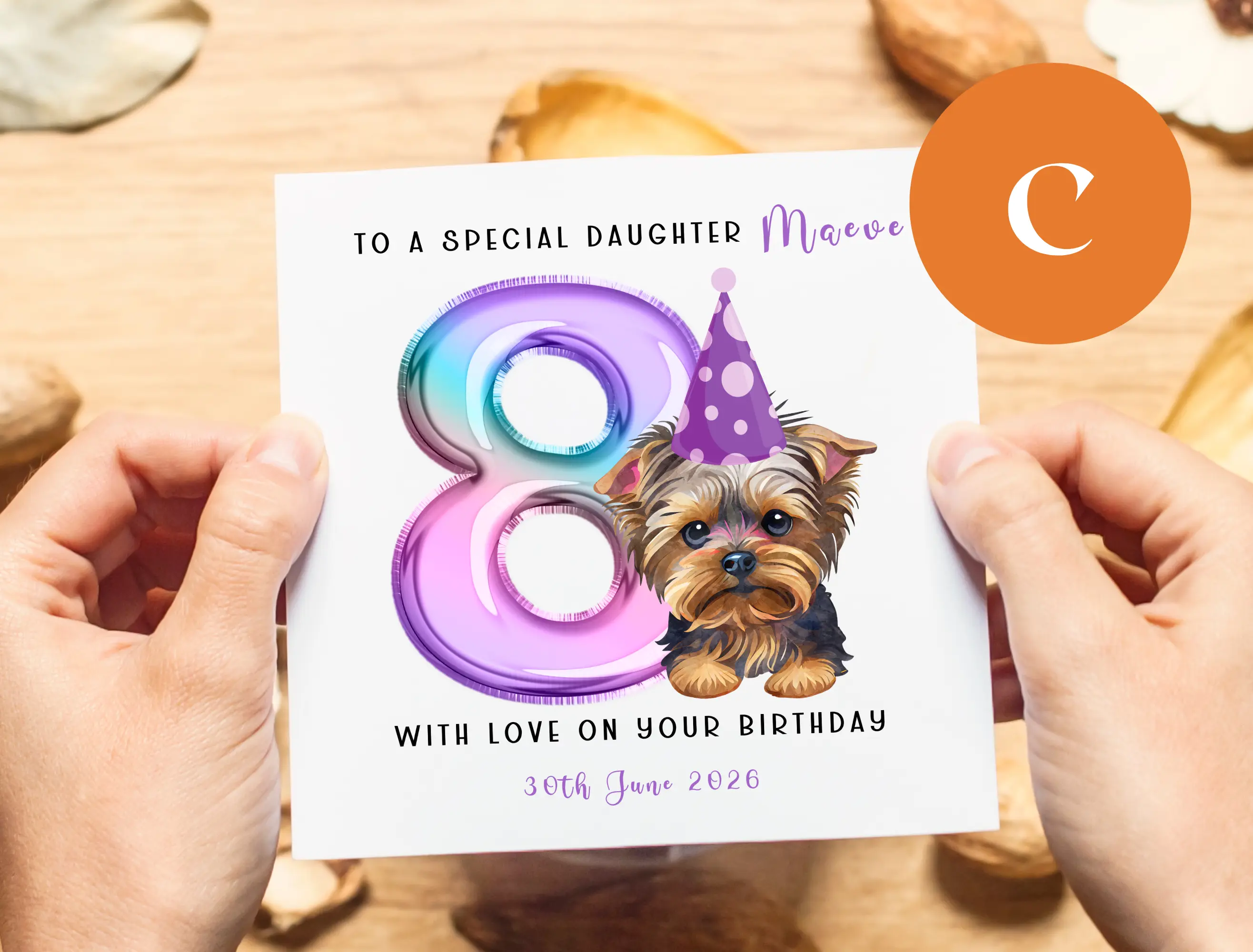 Personalised 8th birthday card special girl daughter granddaughter niece dog