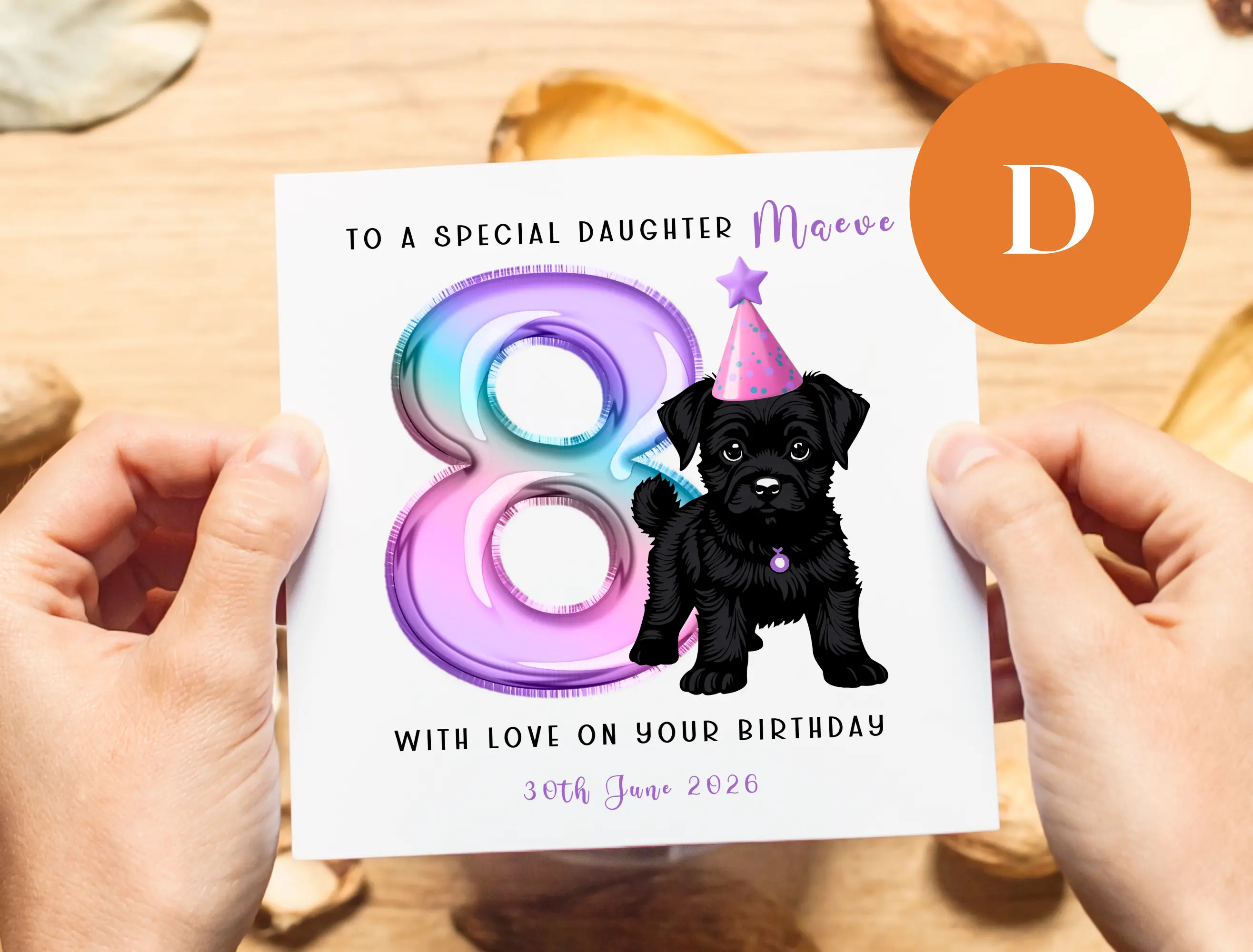 Personalised 8th birthday card special girl daughter granddaughter niece dog