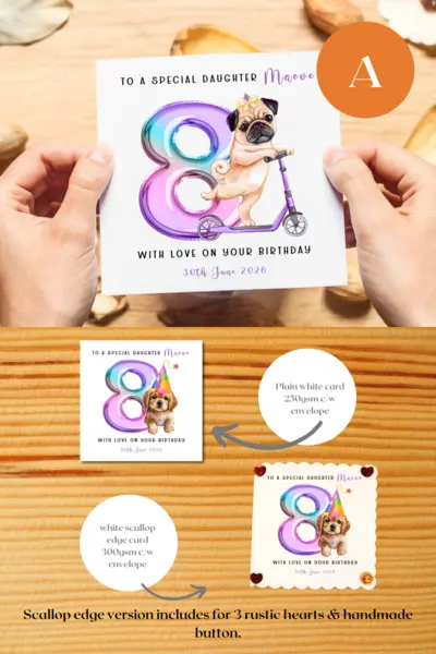 Personalised 8th birthday card special girl daughter granddaughter niece dog