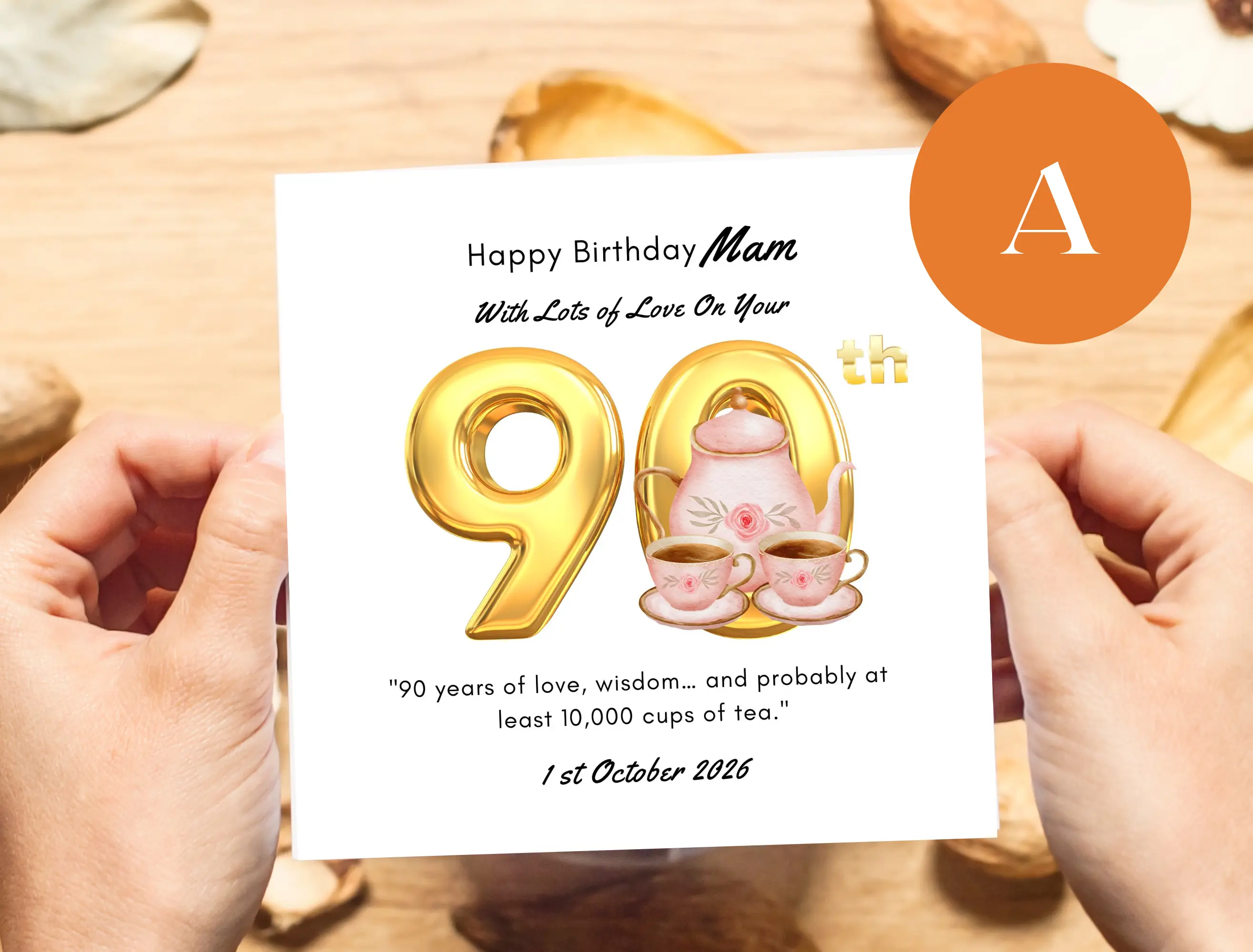 Personalised 90th birthday card teapot mam handmade in ireland