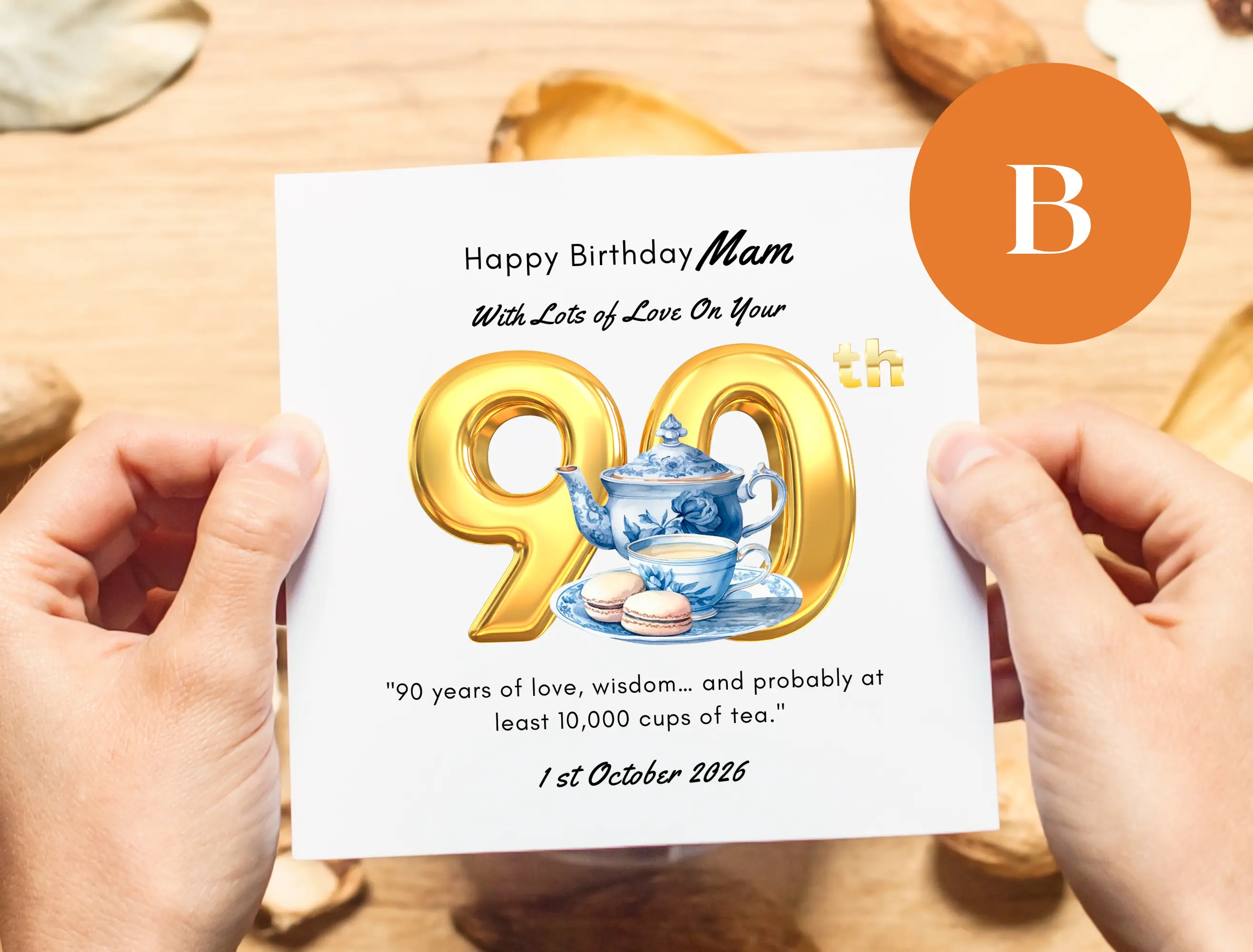 Personalised 90th birthday card teapot mam handmade in ireland