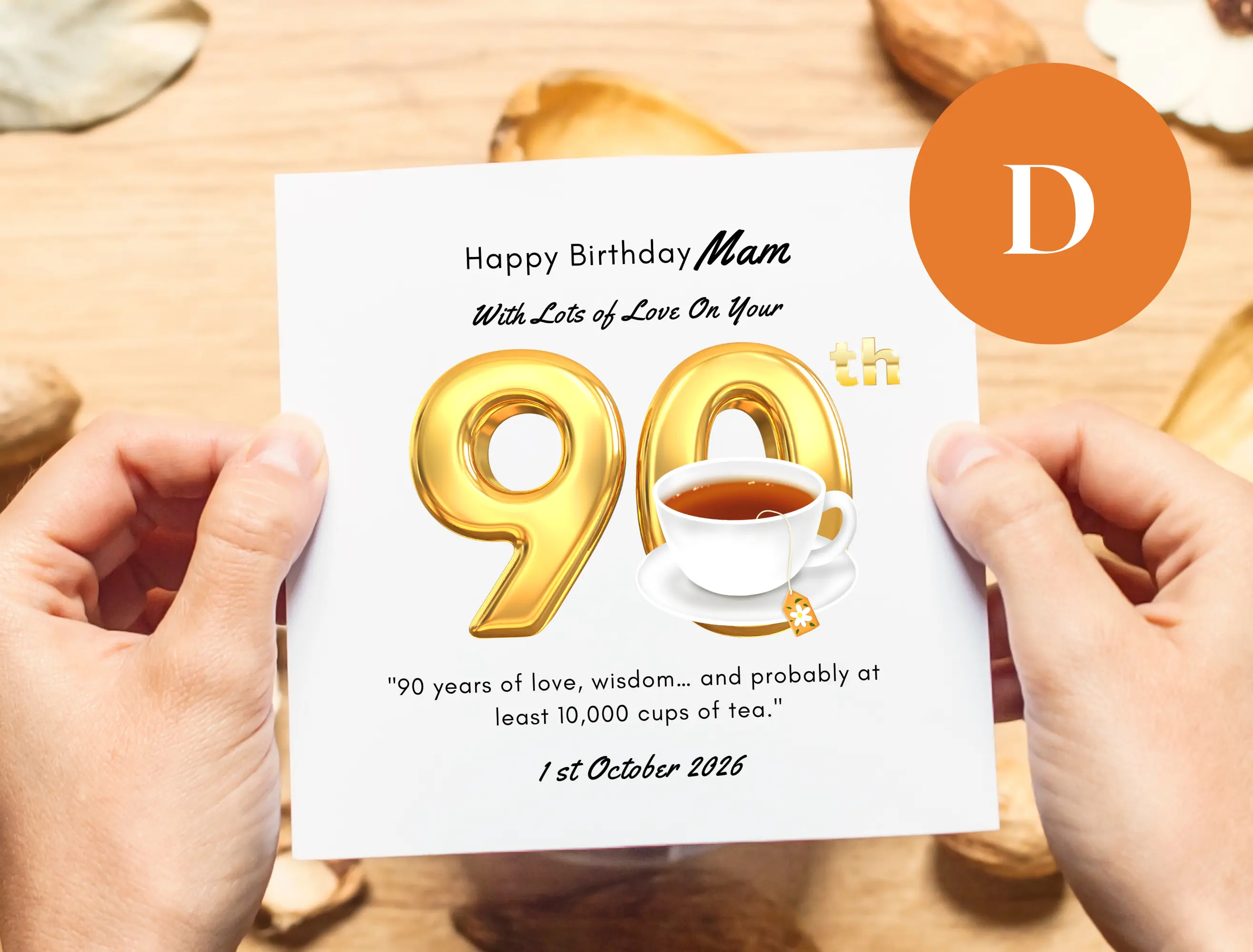 Personalised 90th birthday card teapot mam handmade in ireland