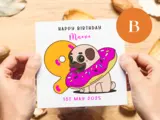 Personalised birthday card girl age 9 cute pug dog