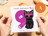 Personalised cute kitten birthday card girl age 9
