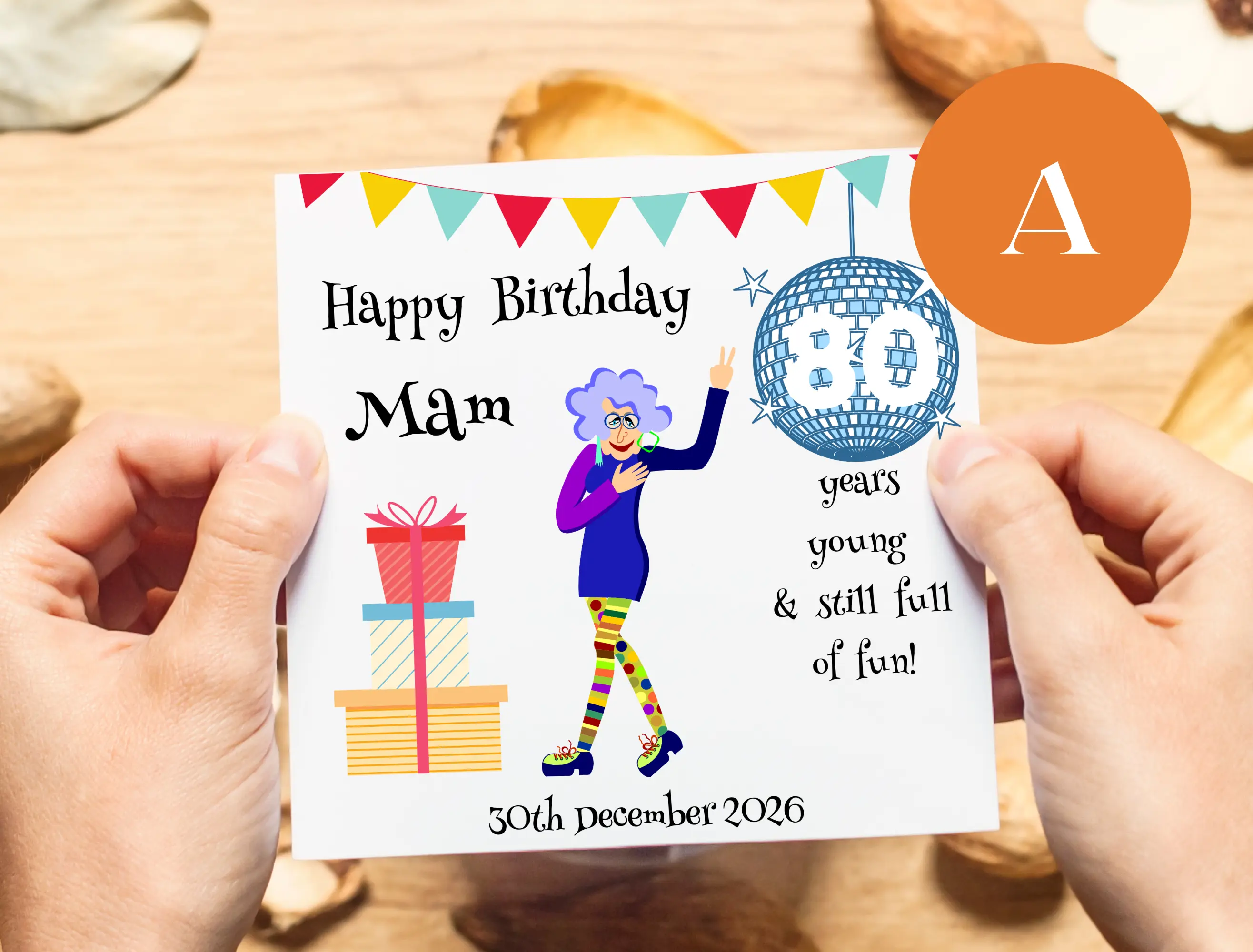 Personalised funny birthday card 80 year old mam nana handmade in ireland