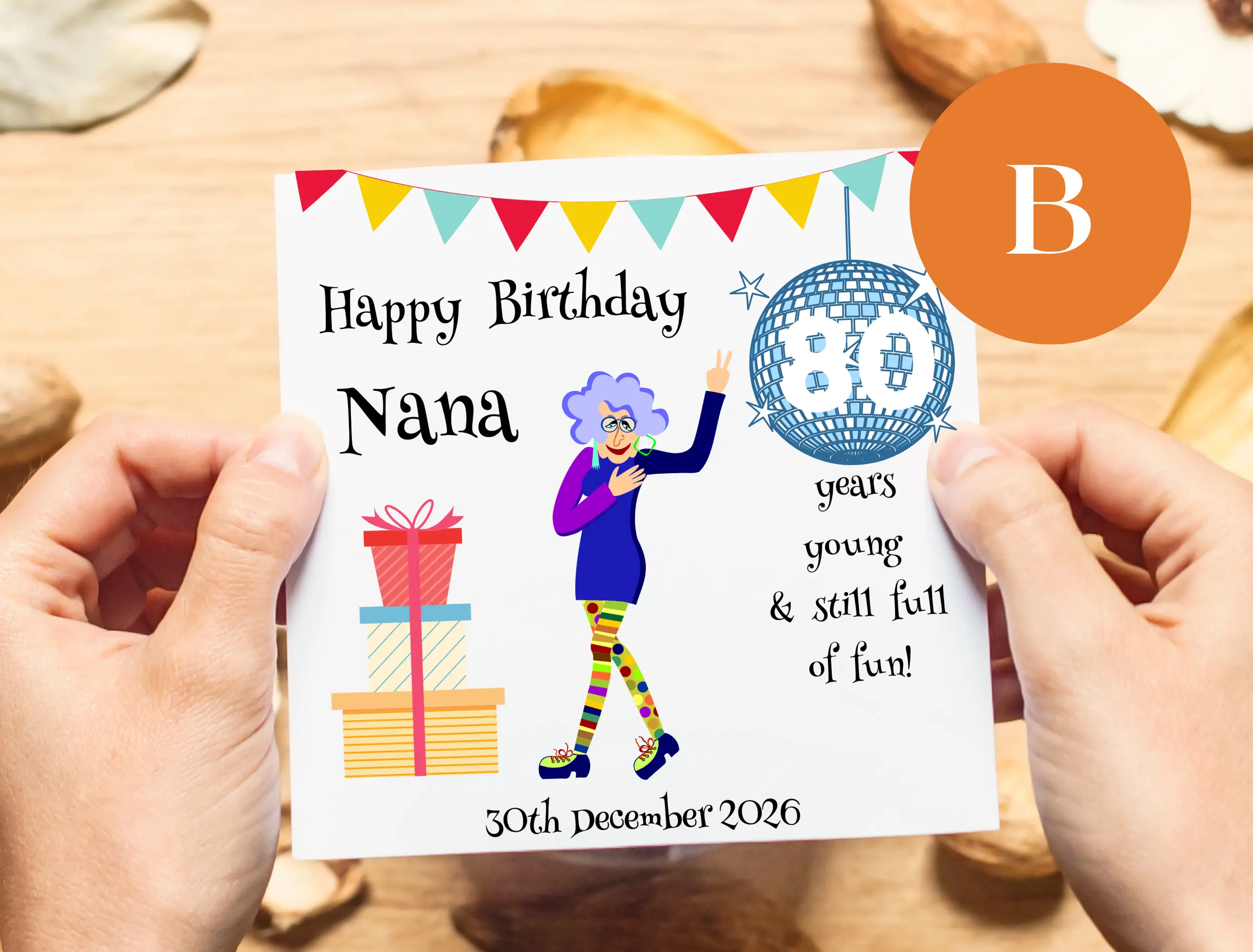 Personalised funny birthday card 80 year old mam nana handmade in ireland