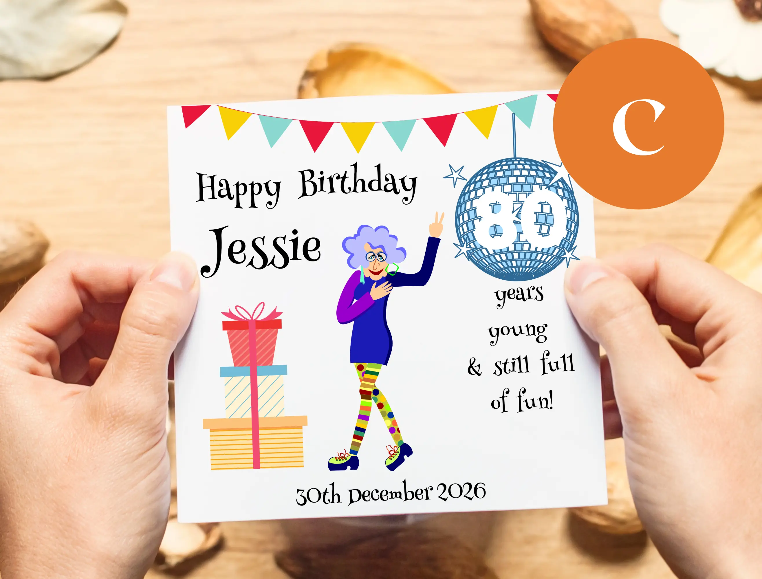 Personalised funny birthday card 80 year old mam nana handmade in ireland
