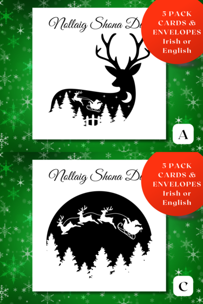 Irish language christmas cards black and white pack of 5