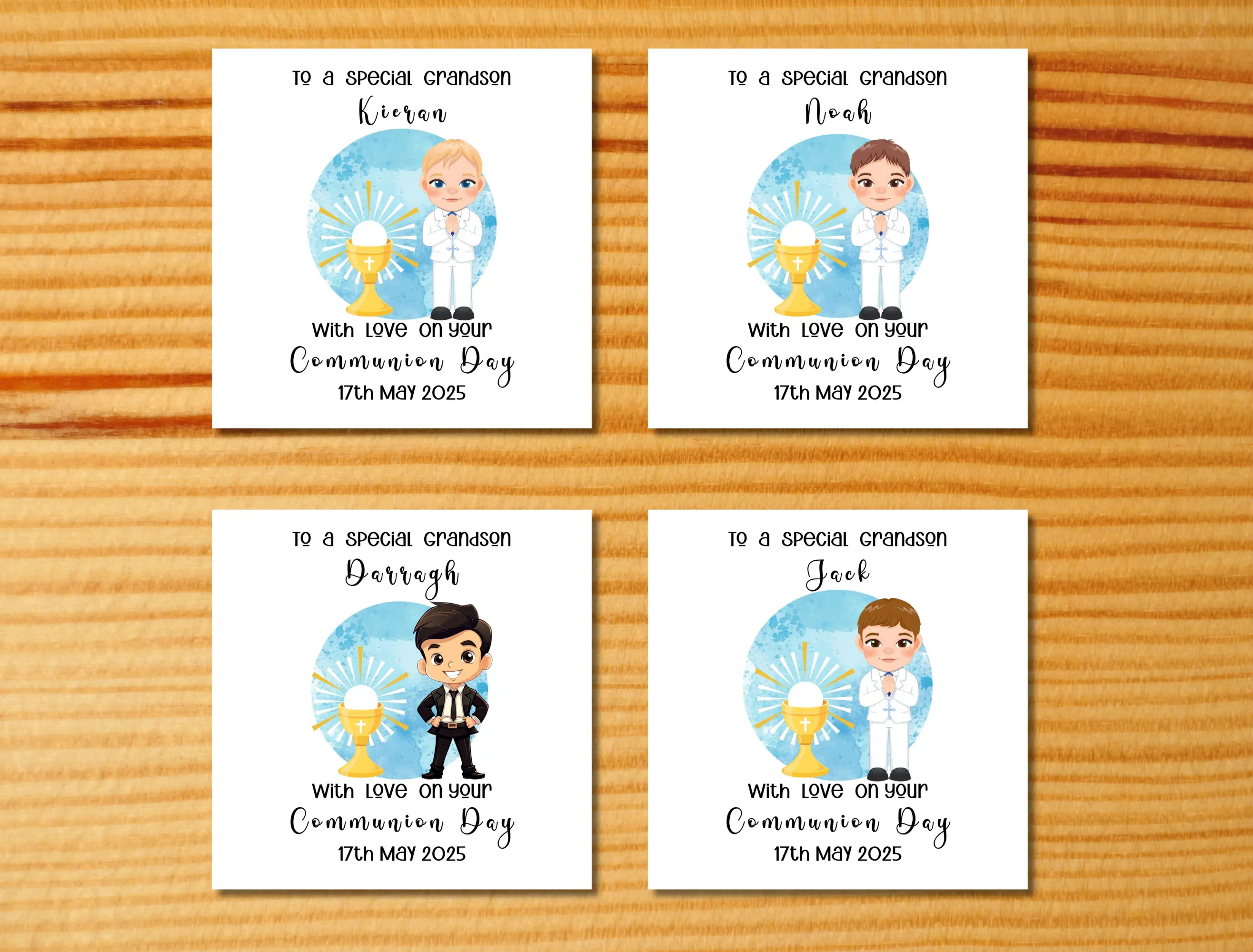 Custom handmade grandson first holy communion card catholic chalice