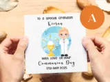 Custom handmade grandson first holy communion card catholic chalice