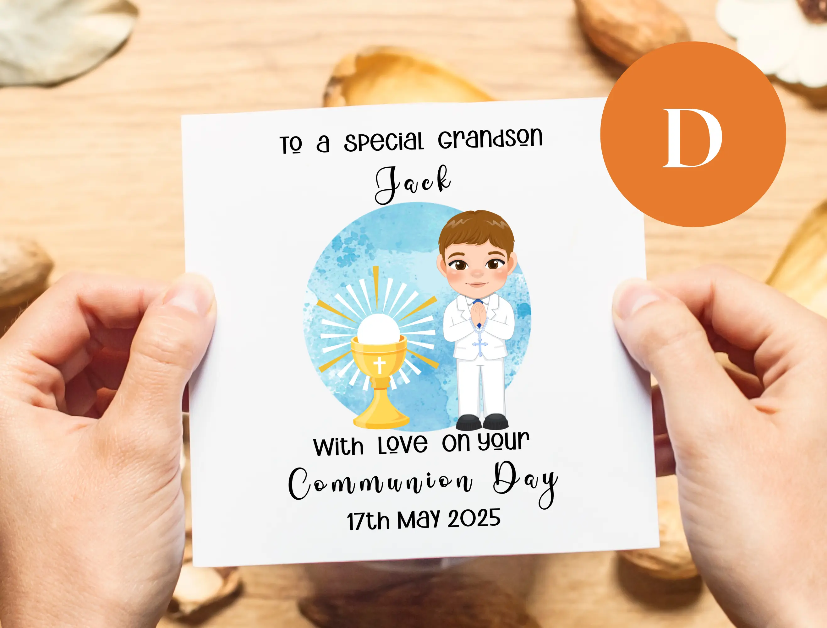 Custom handmade grandson first holy communion card catholic chalice
