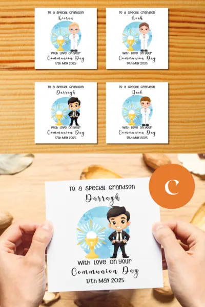 Custom handmade grandson first holy communion card catholic chalice