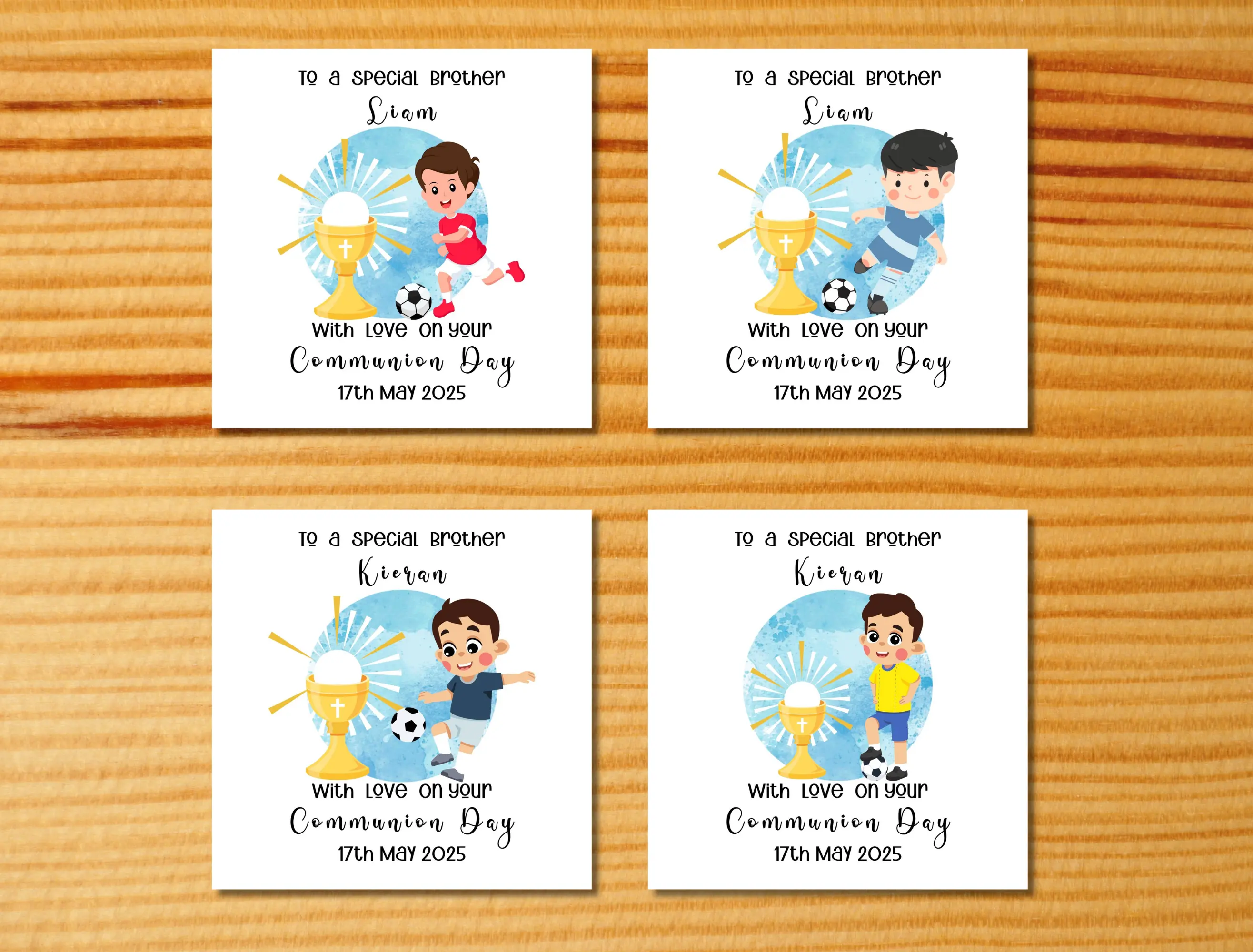 Customised first holy communion card brother catholic football
