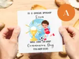 Customised first holy communion card brother catholic football