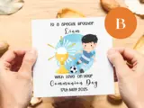 Customised first holy communion card brother catholic football