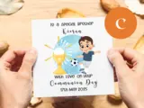 Customised first holy communion card brother catholic football
