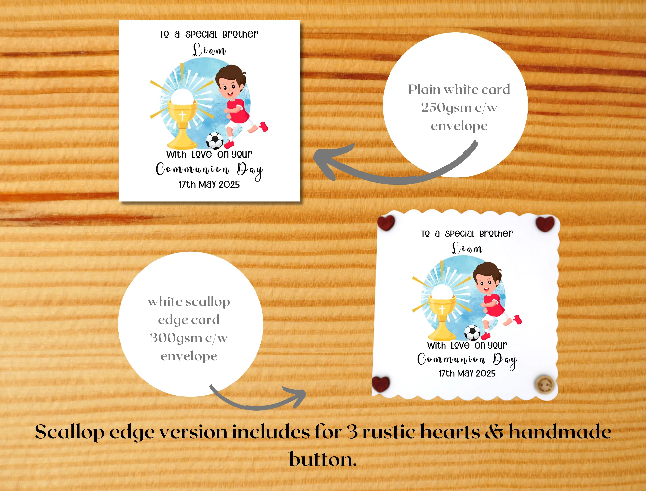 Customised first holy communion card brother catholic football