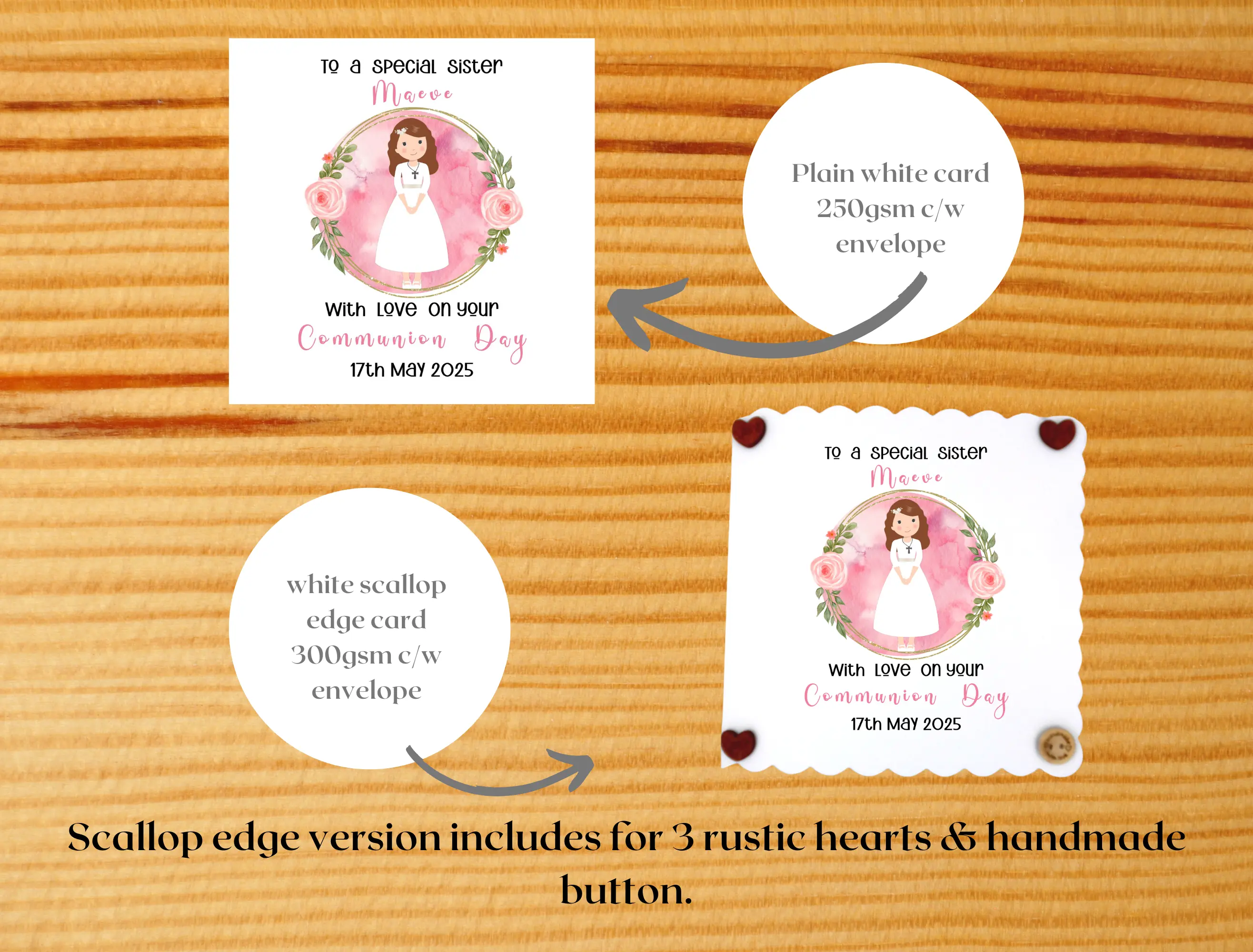 Customised first holy communion card for your sister with a floral frame