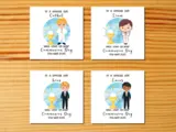 Customised first holy communion card son suit holy chalice blue watercolor