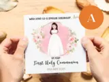 Customised first holy communion card special daughter pink rose floral design