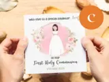 Customised first holy communion card special daughter pink rose floral design