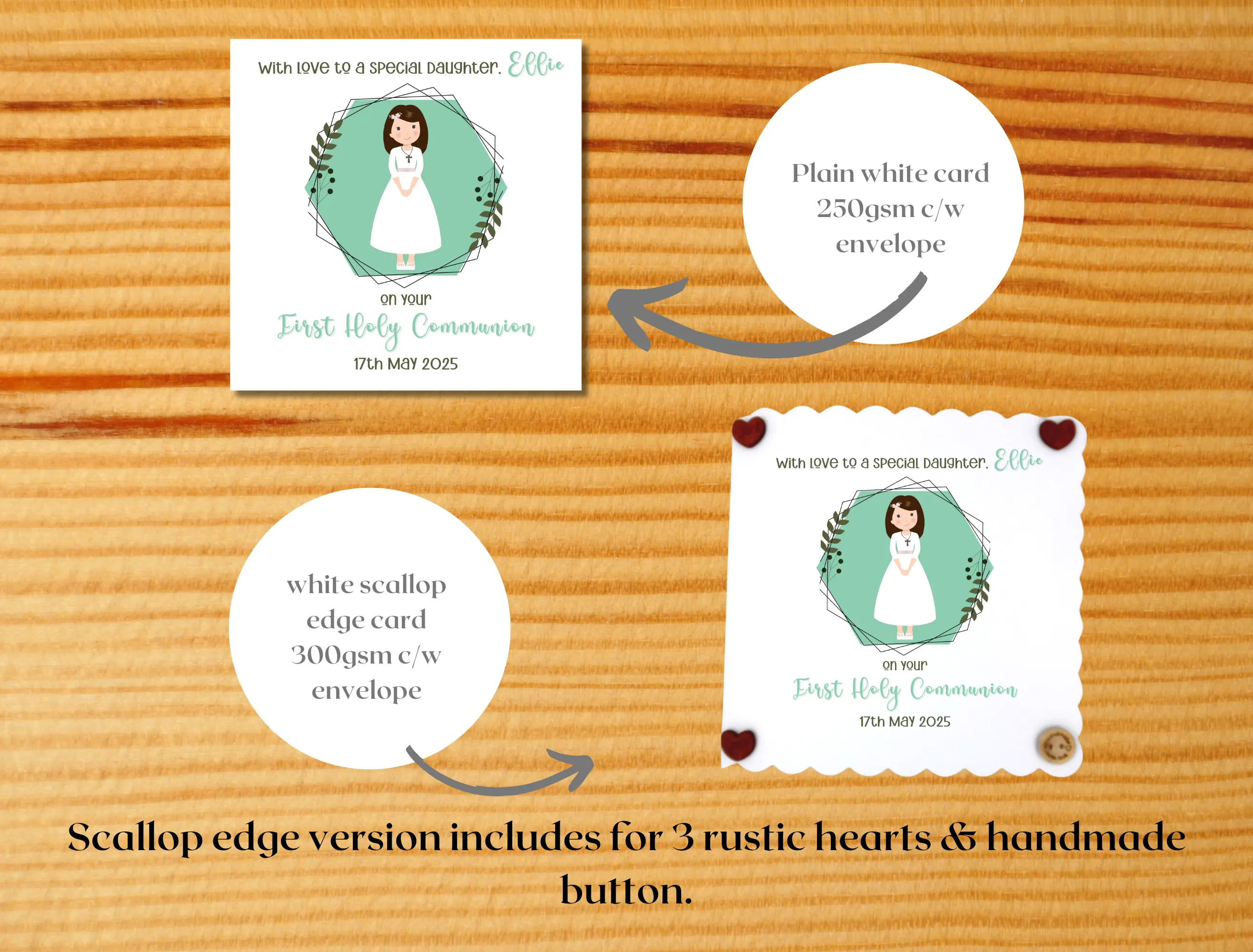 First holy communion card special daughter modern floral design girl communion dress