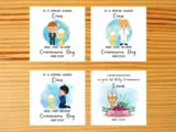 Personalised boys godson communion card cute blue and white
