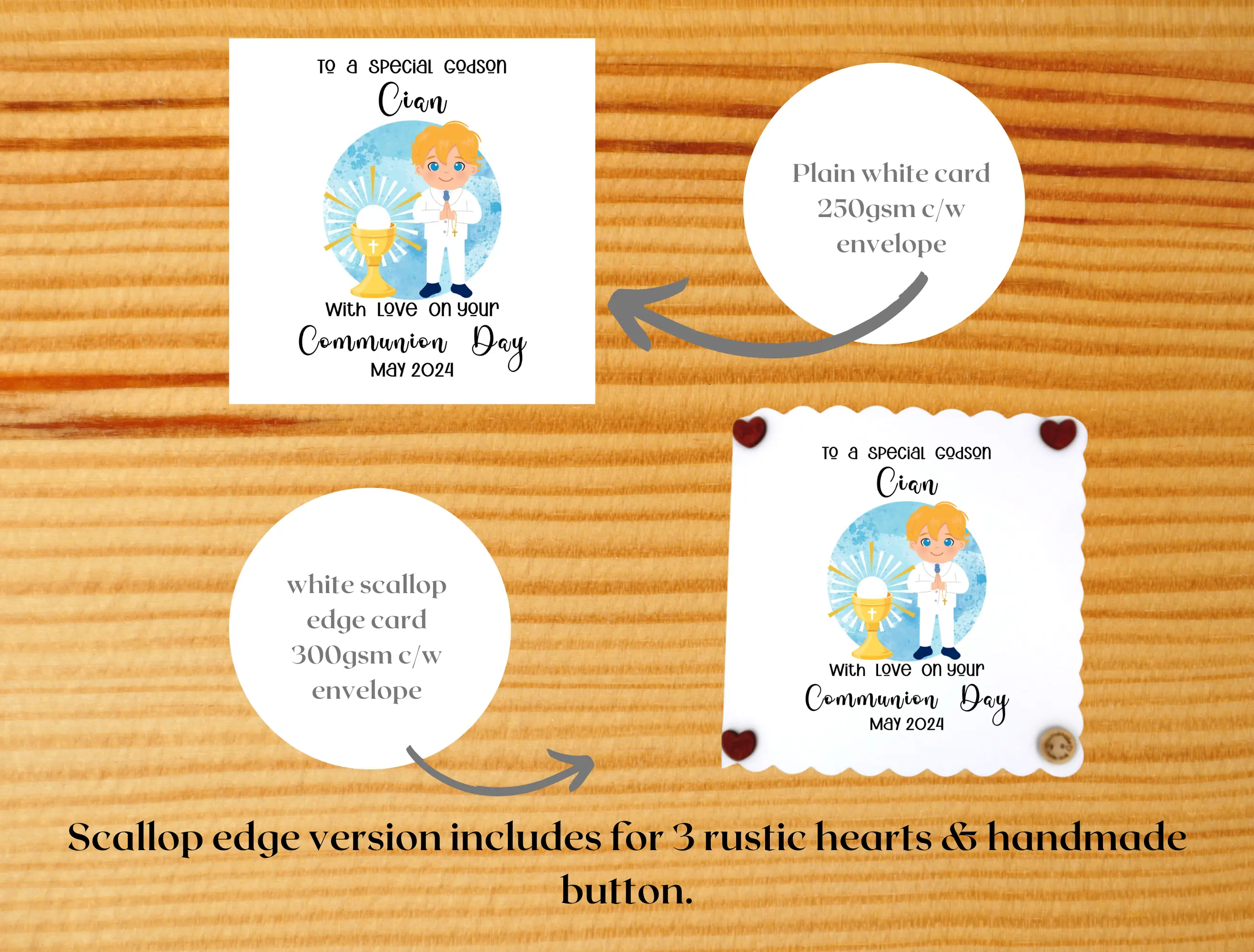 thumbnail image 2 of Personalised 1st Holy Communion Card For Grandson – Blue Church Design, Hand-Finished With Glitter 2 of 4