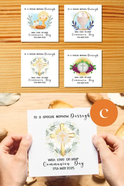 Personalised first holy communion card for a special nephew