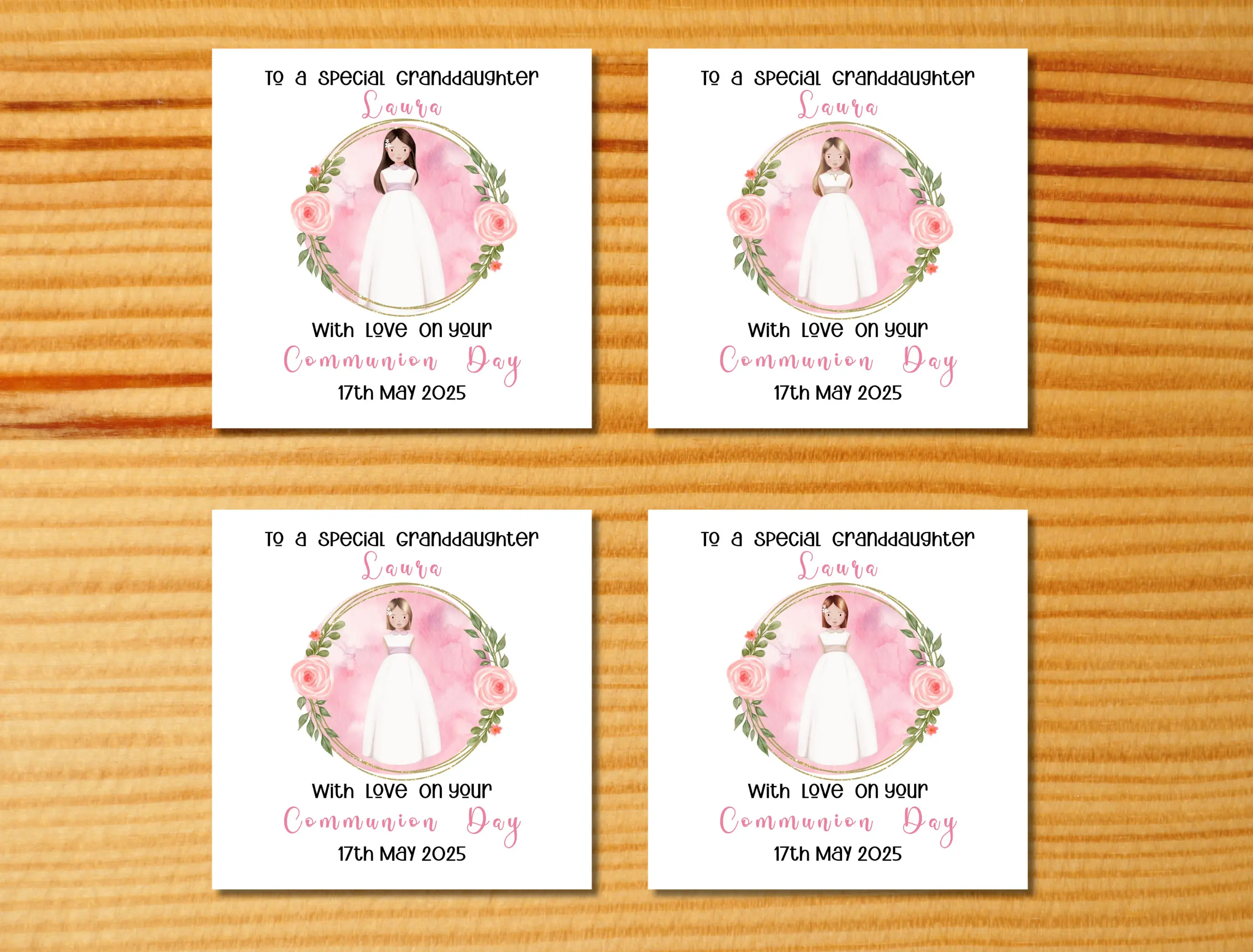 Personalised first holy communion card granddaughter elegant floral watercolour