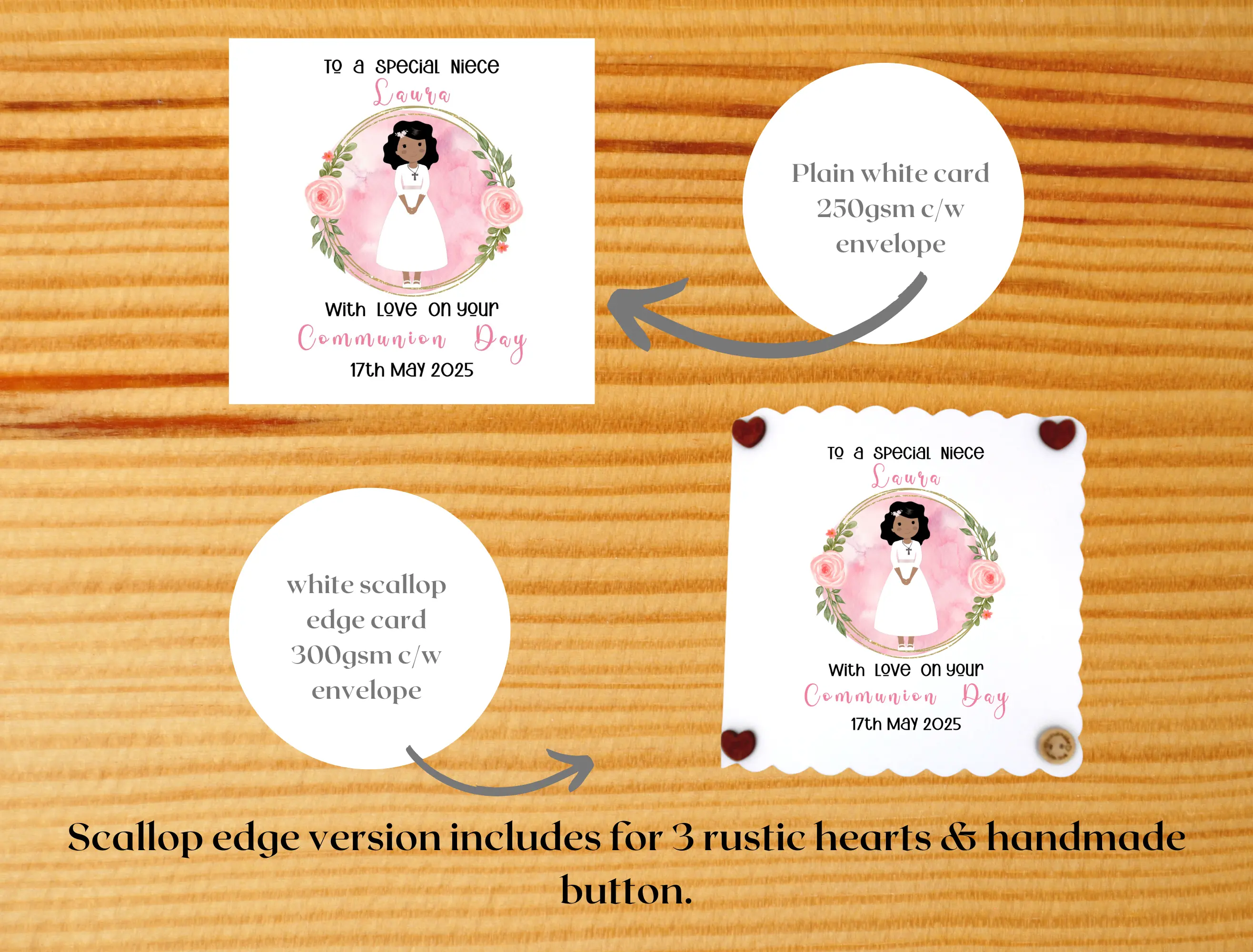 Personalised first holy communion card niece elegant pink rose floral watercolour