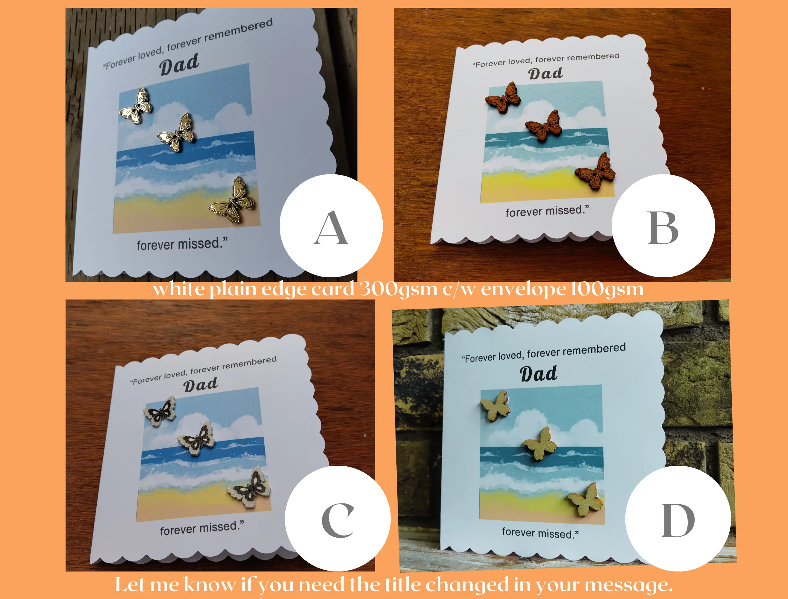 Forever Remembered Dad Memorial Butterfly Card Gold Butterfly