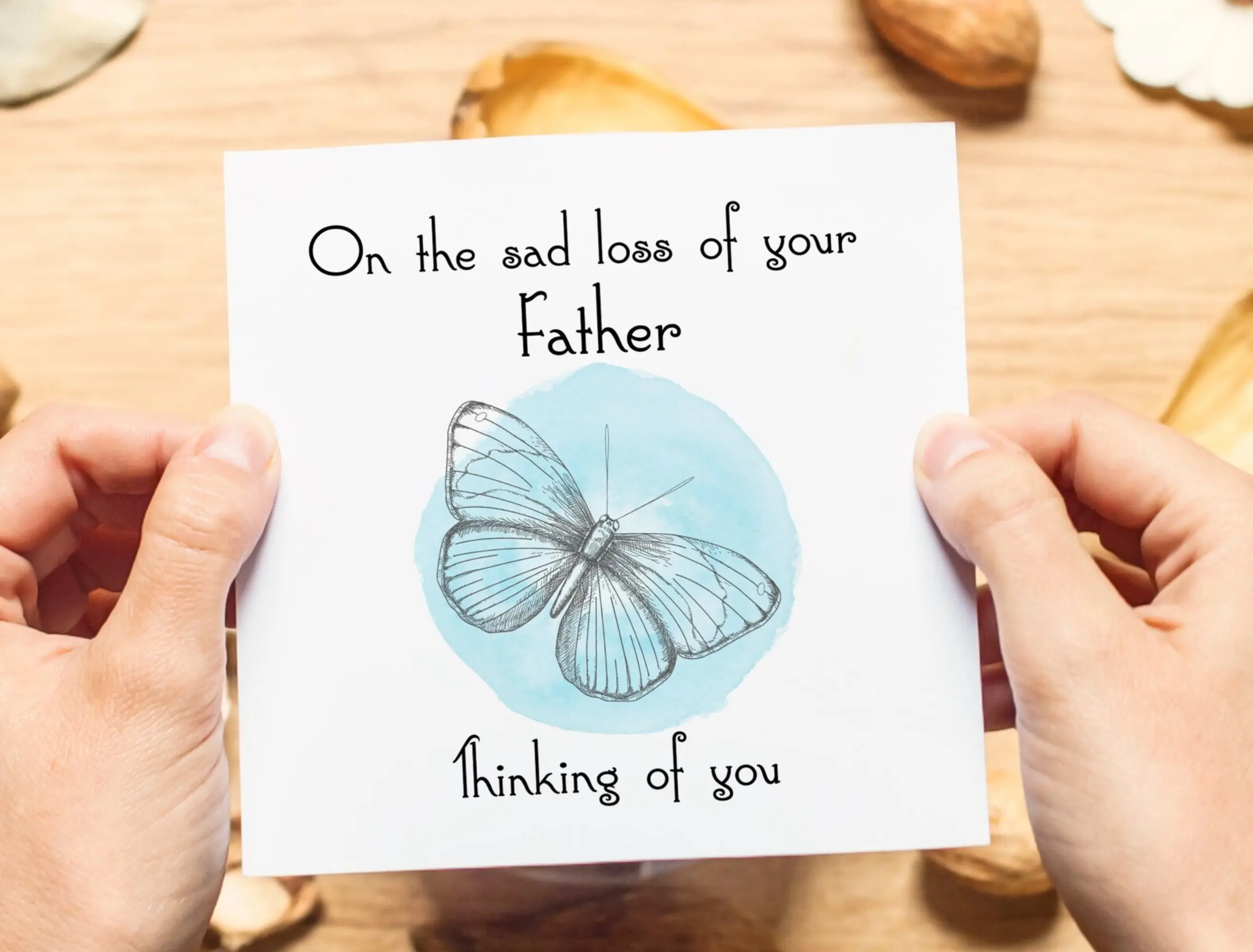 Sympathy card dad blue butterfly simple and elegant