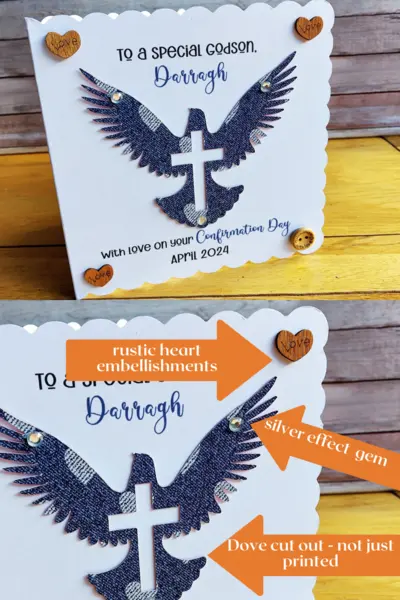 Confirmation cards Ireland godson dove cutout with cross