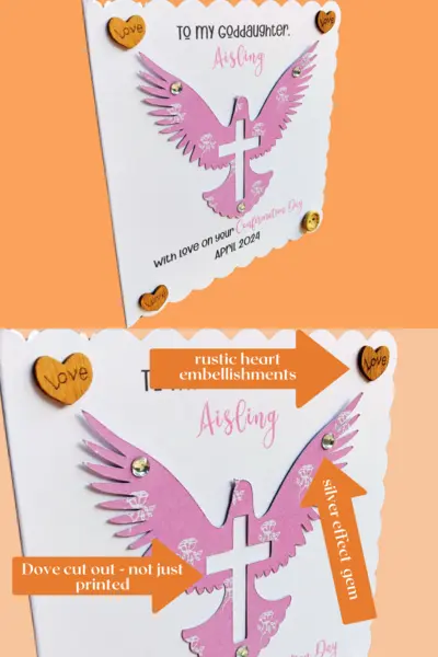Confirmation cards personalised god daughter dove cutout with cross