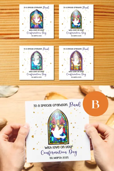 Dove themed confirmation card with custom message for grandson