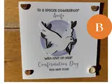 Personalised confirmation card boy girl dove cutout hearts