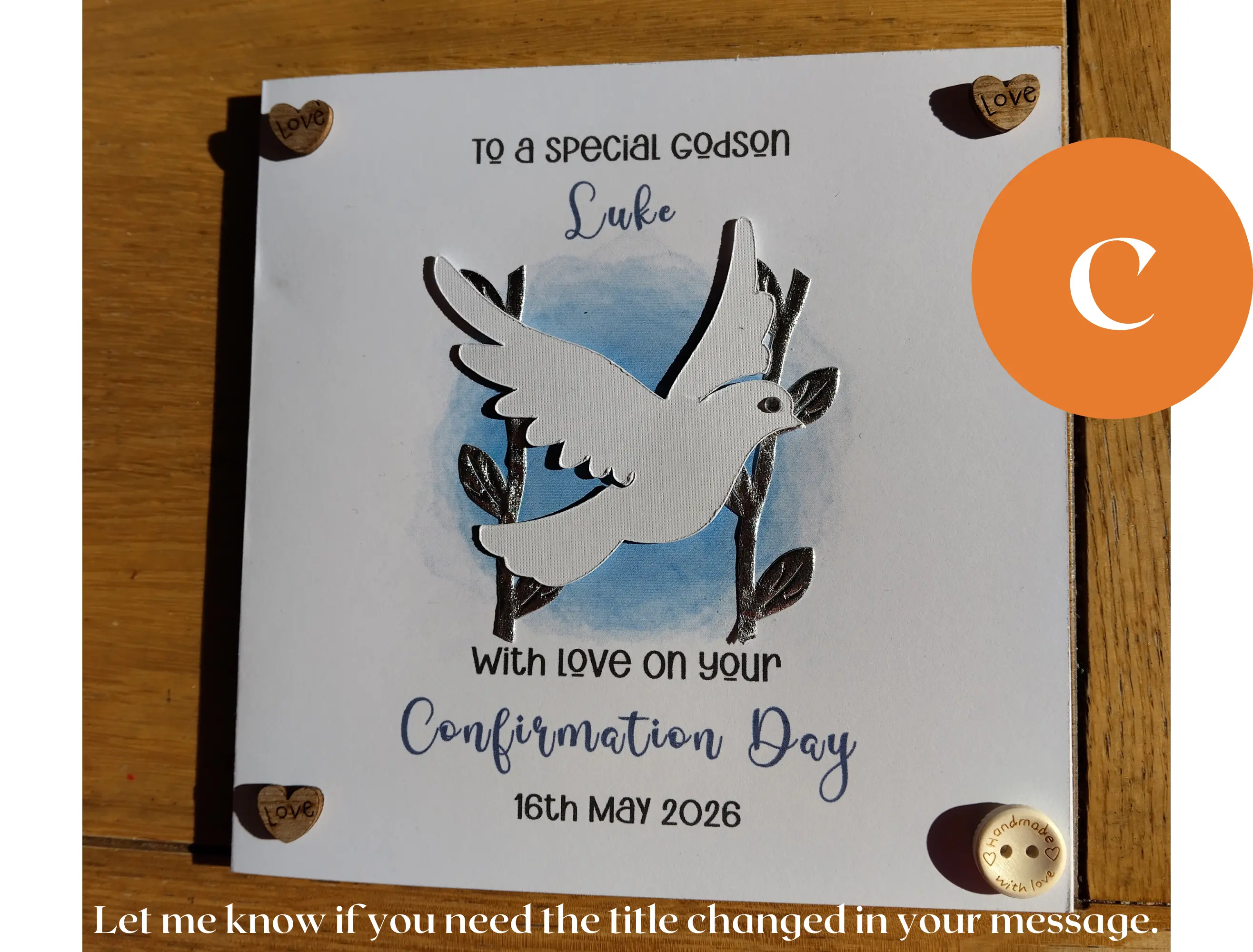 Personalised confirmation card boy girl dove cutout hearts