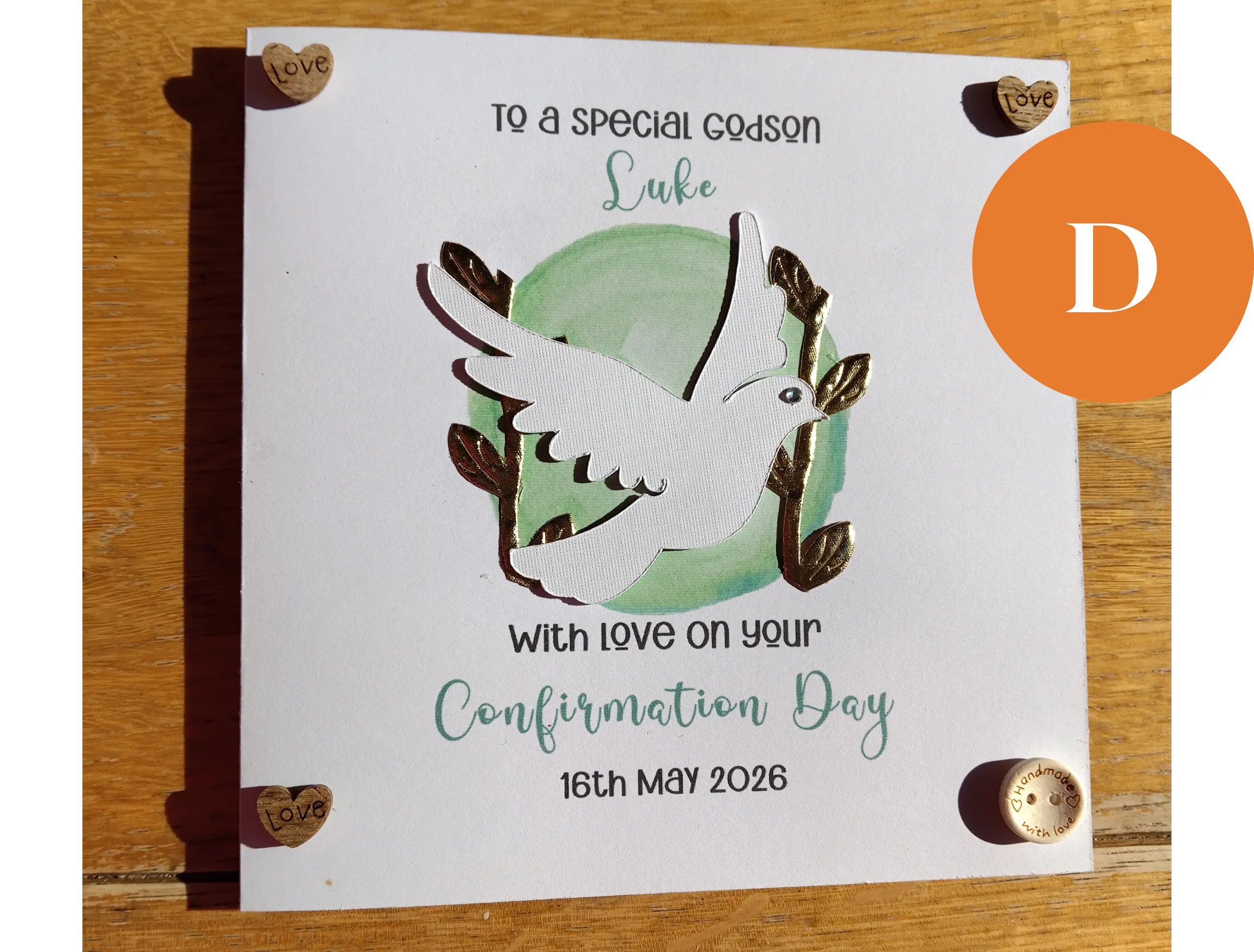 Personalised confirmation card boy girl dove cutout hearts