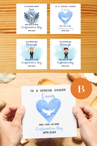 Personalised confirmation card for godson son name and date