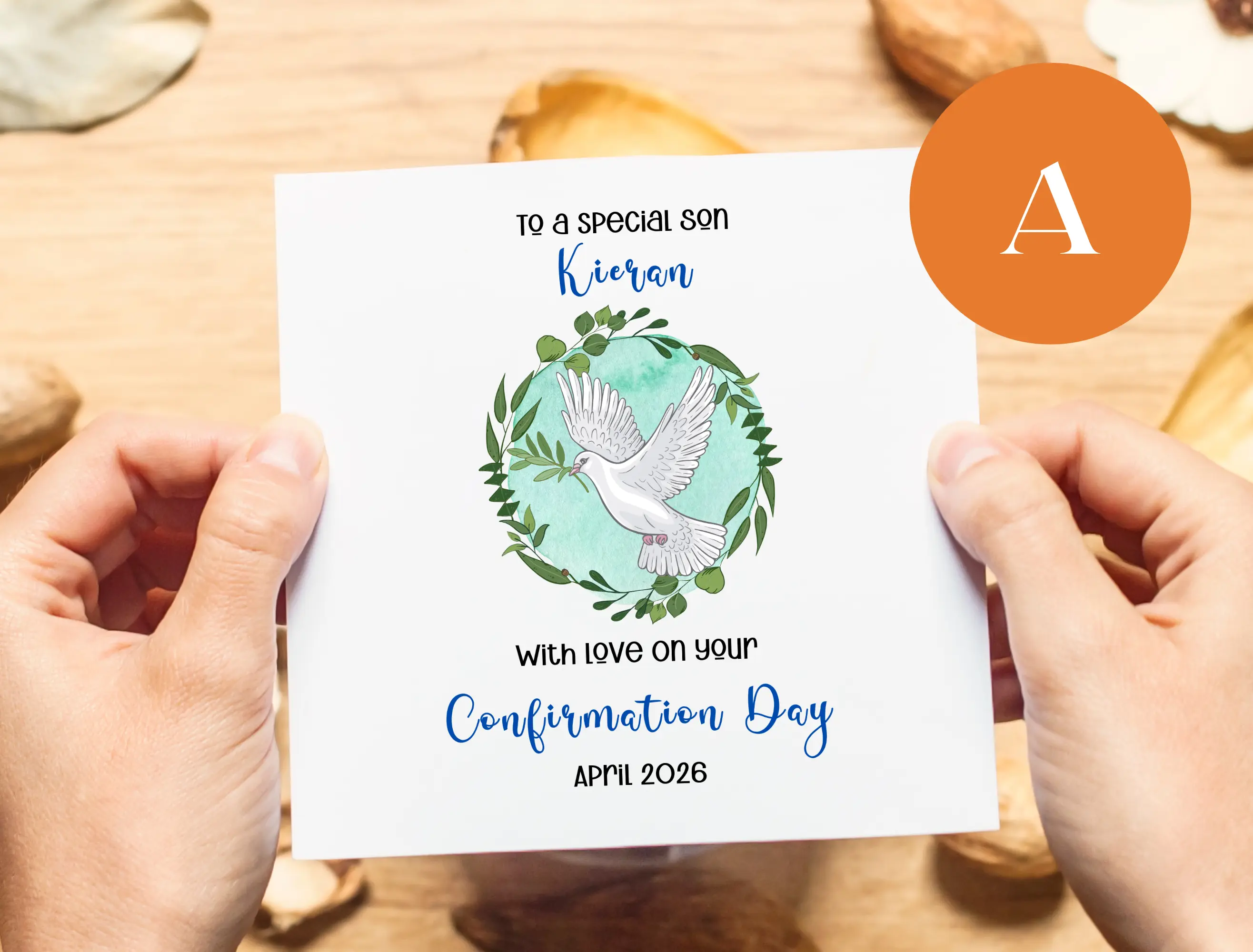 Personalised confirmation card son stepson holy spirit