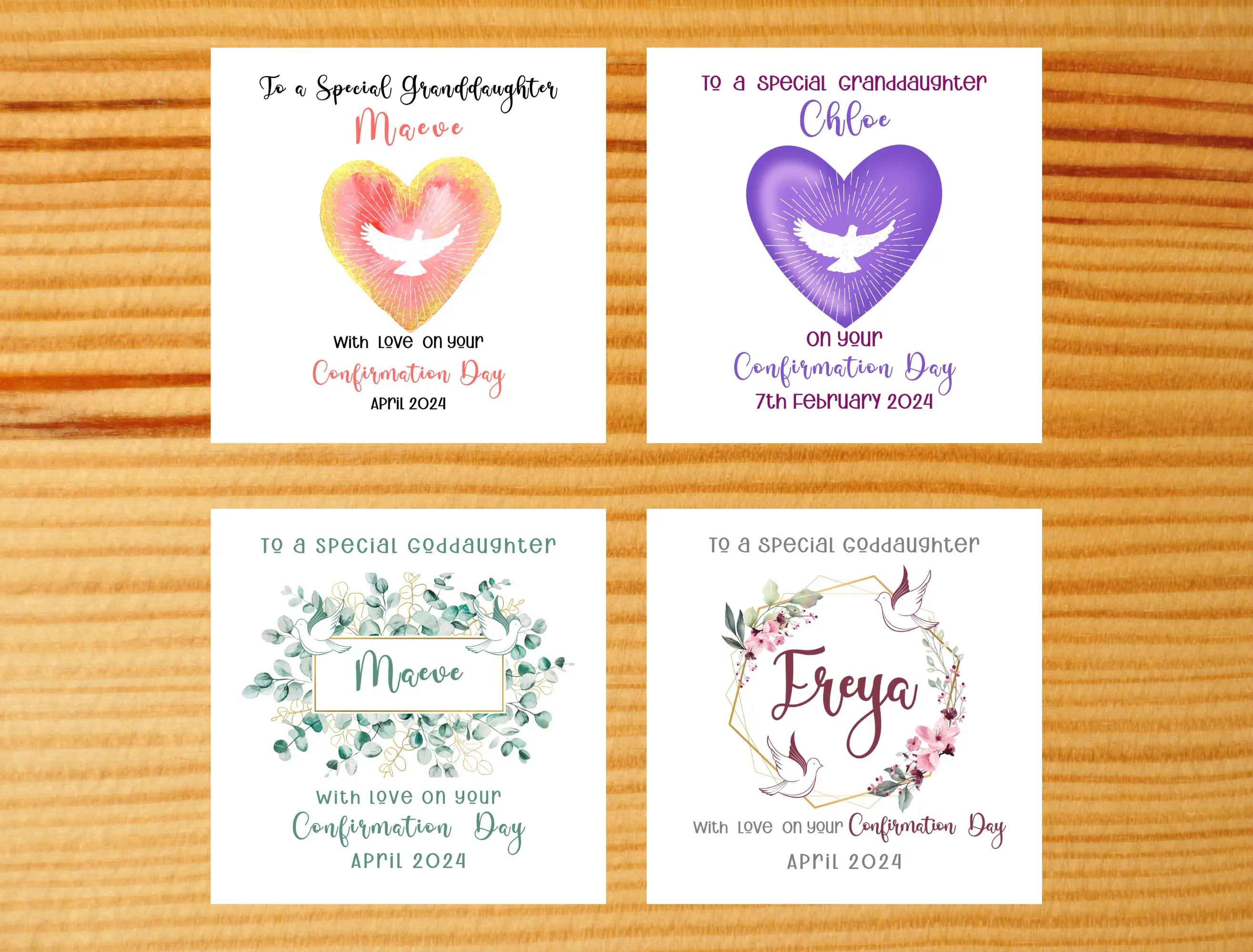 Personalised girls confirmation card cute hearts and flowers