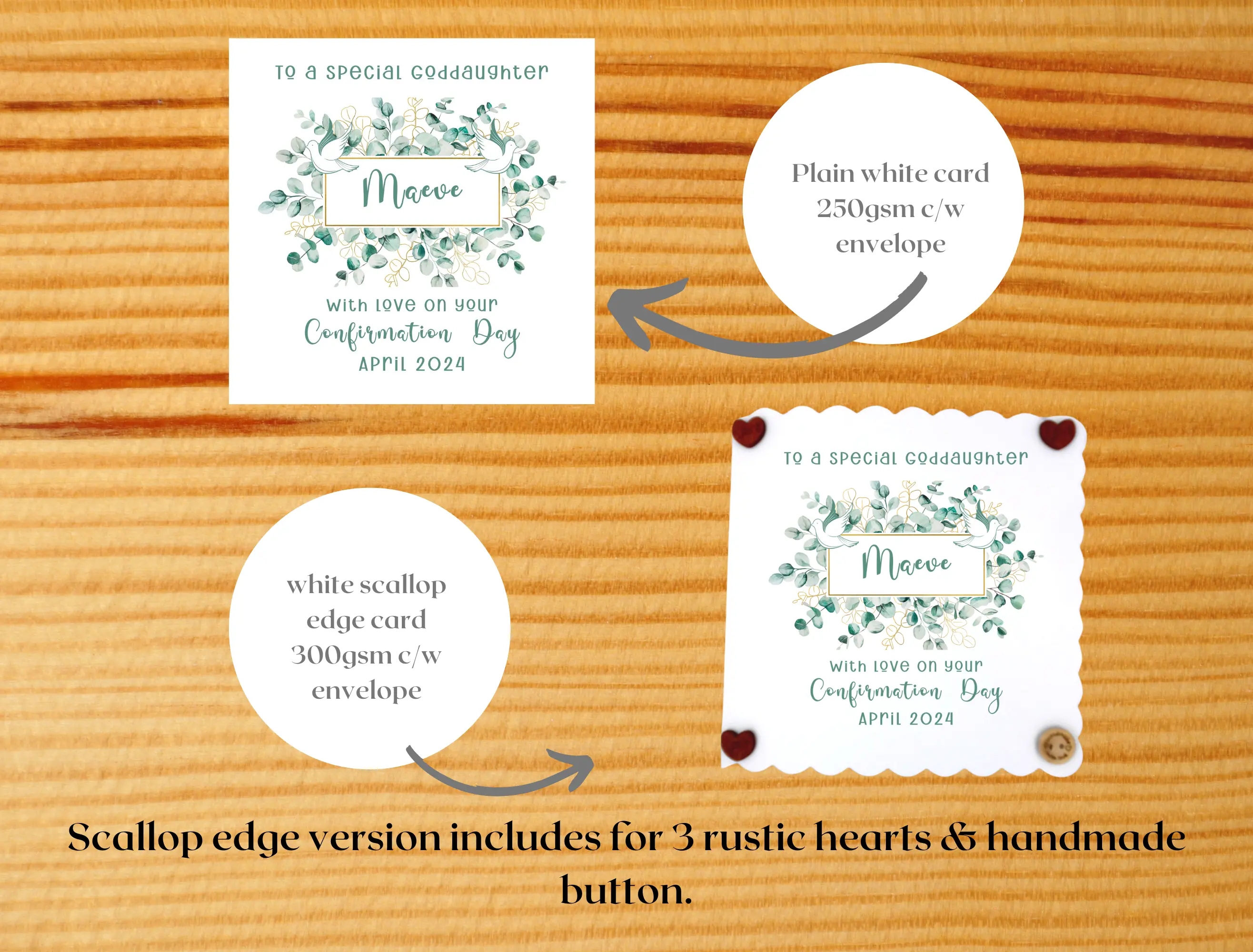 Personalised girls confirmation card cute hearts and flowers