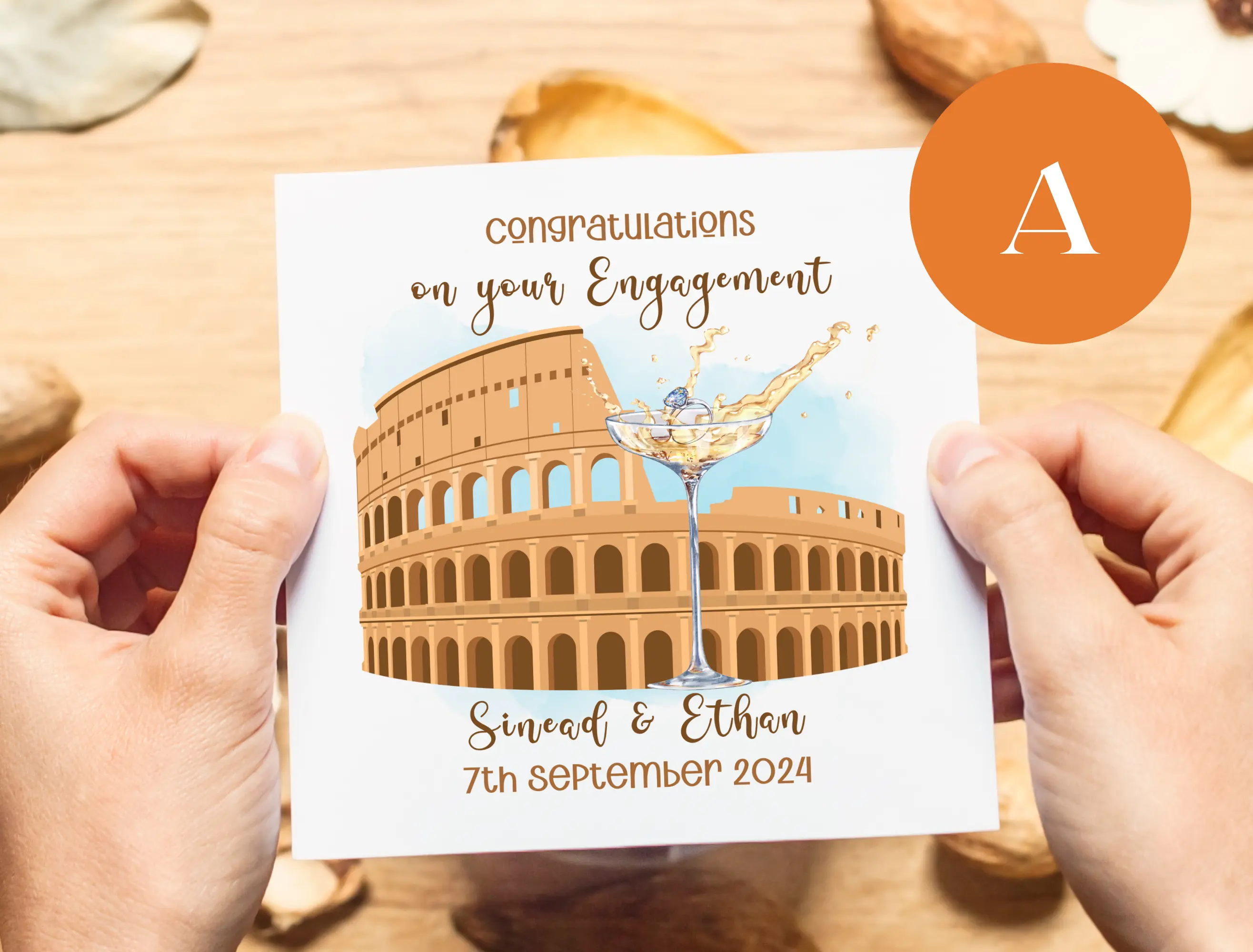 Custom engagement card italy theme