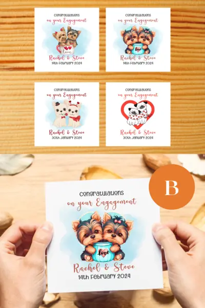 Cute engagement card with dogs for a couple
