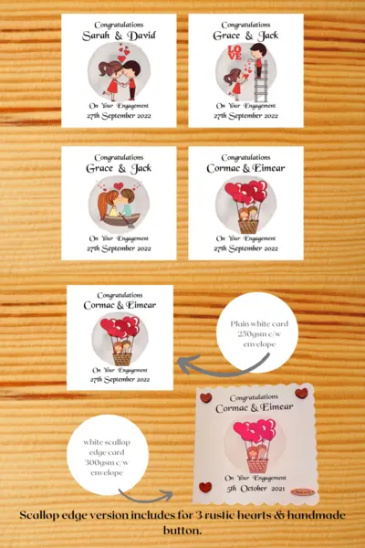 Cute engagement cards balloons boats hearts