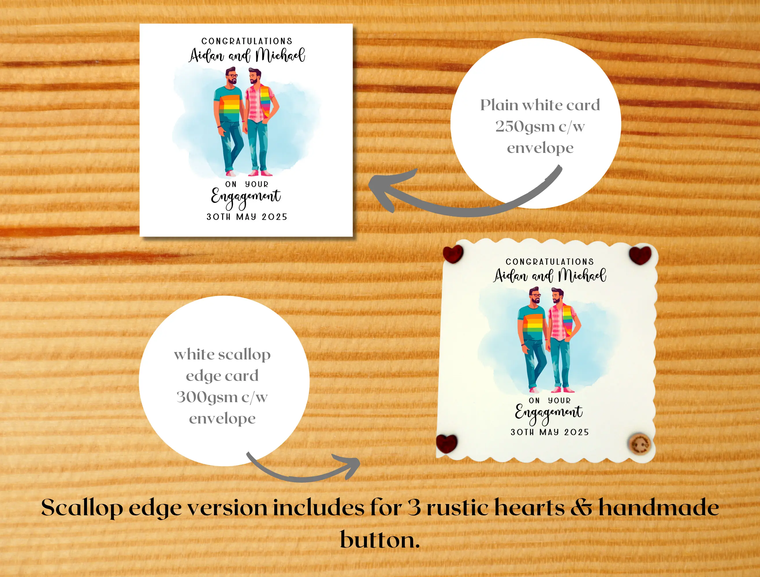 Engagement card gay couple personalised colourful